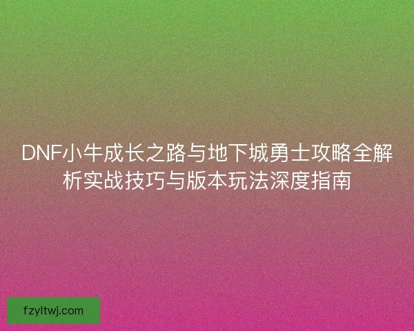 DNF小牛成长之路与地下城勇士攻略全解析实战技巧与版本玩法深度指南